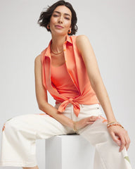 Chico's Online Sunset Peach No Iron™ Sleeveless Sateen-Stretch Shirt