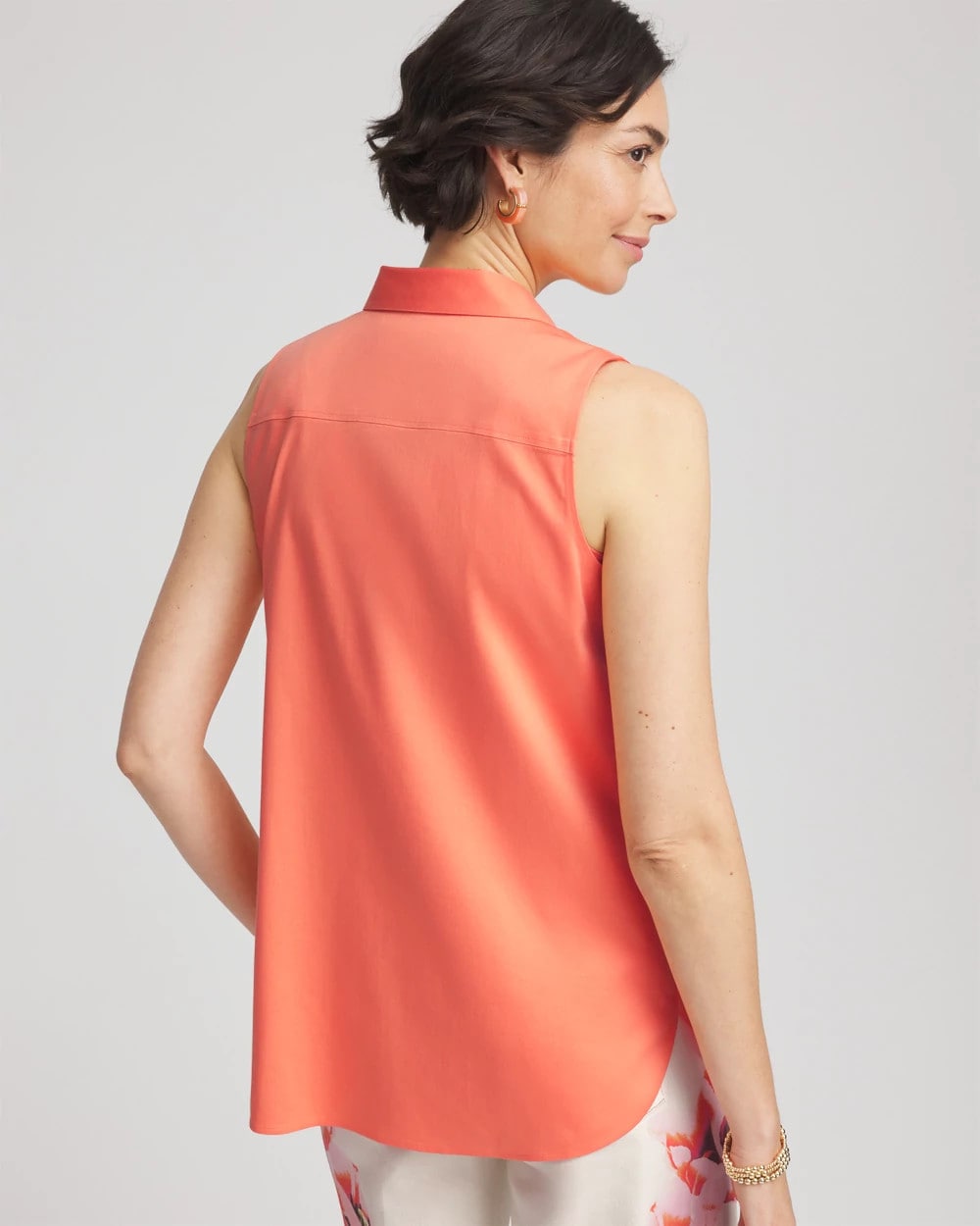 Chico's Online Sunset Peach No Iron™ Sleeveless Sateen-Stretch Shirt