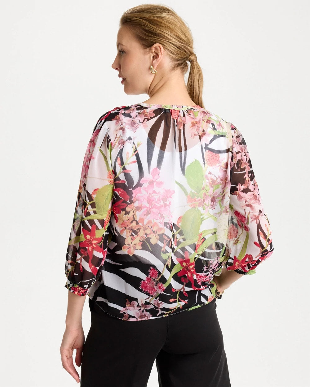 Chico's Discount Cherry Lush Georgette Lightweight Printed Blouse