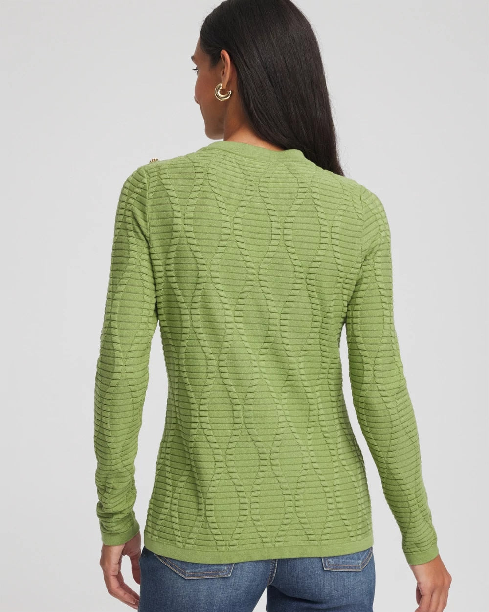 Chico's Sale Green Fig Button Shoulder Crewneck Pullover