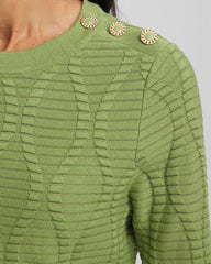 Chico's Sale Green Fig Button Shoulder Crewneck Pullover