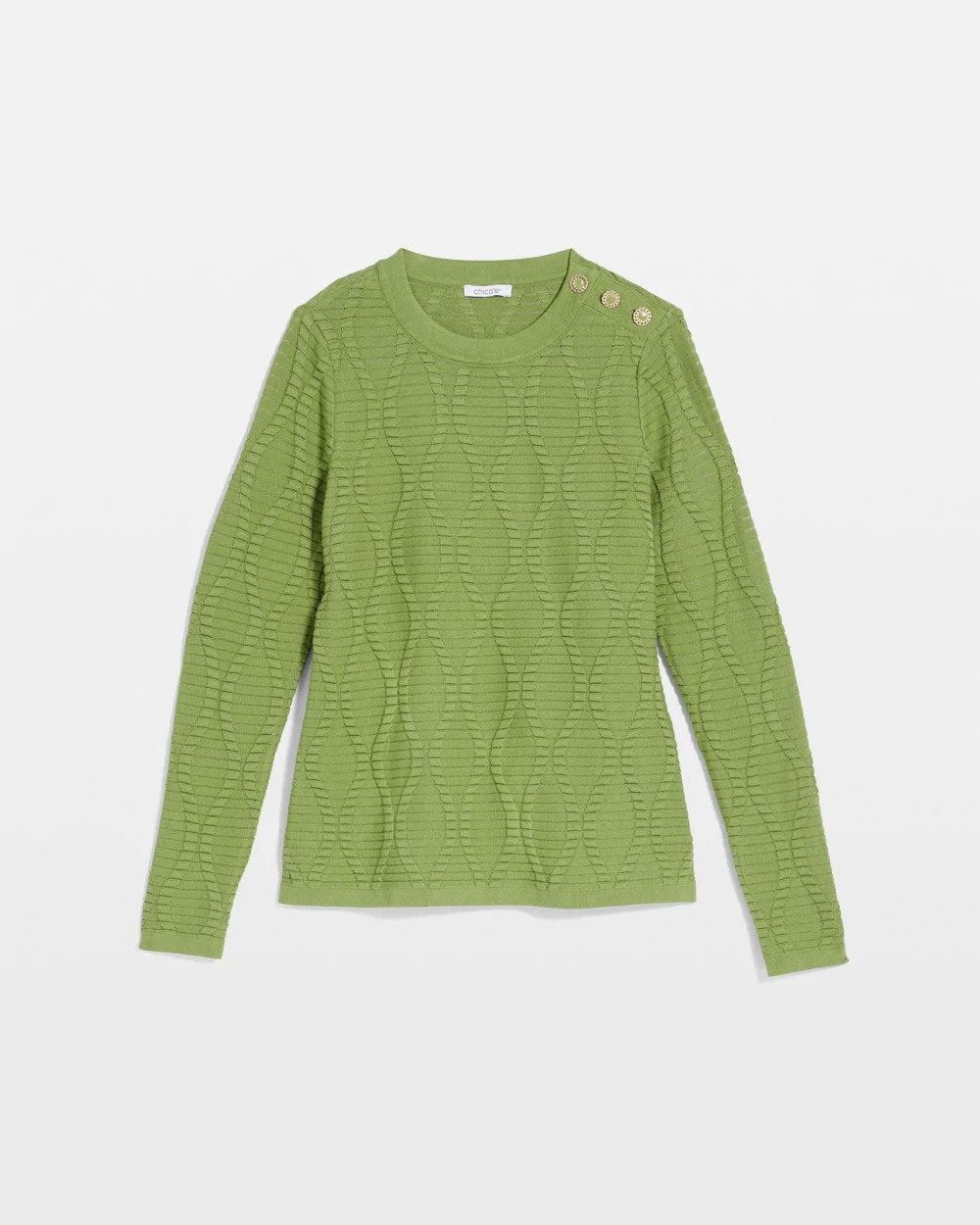 Chico's Sale Green Fig Button Shoulder Crewneck Pullover