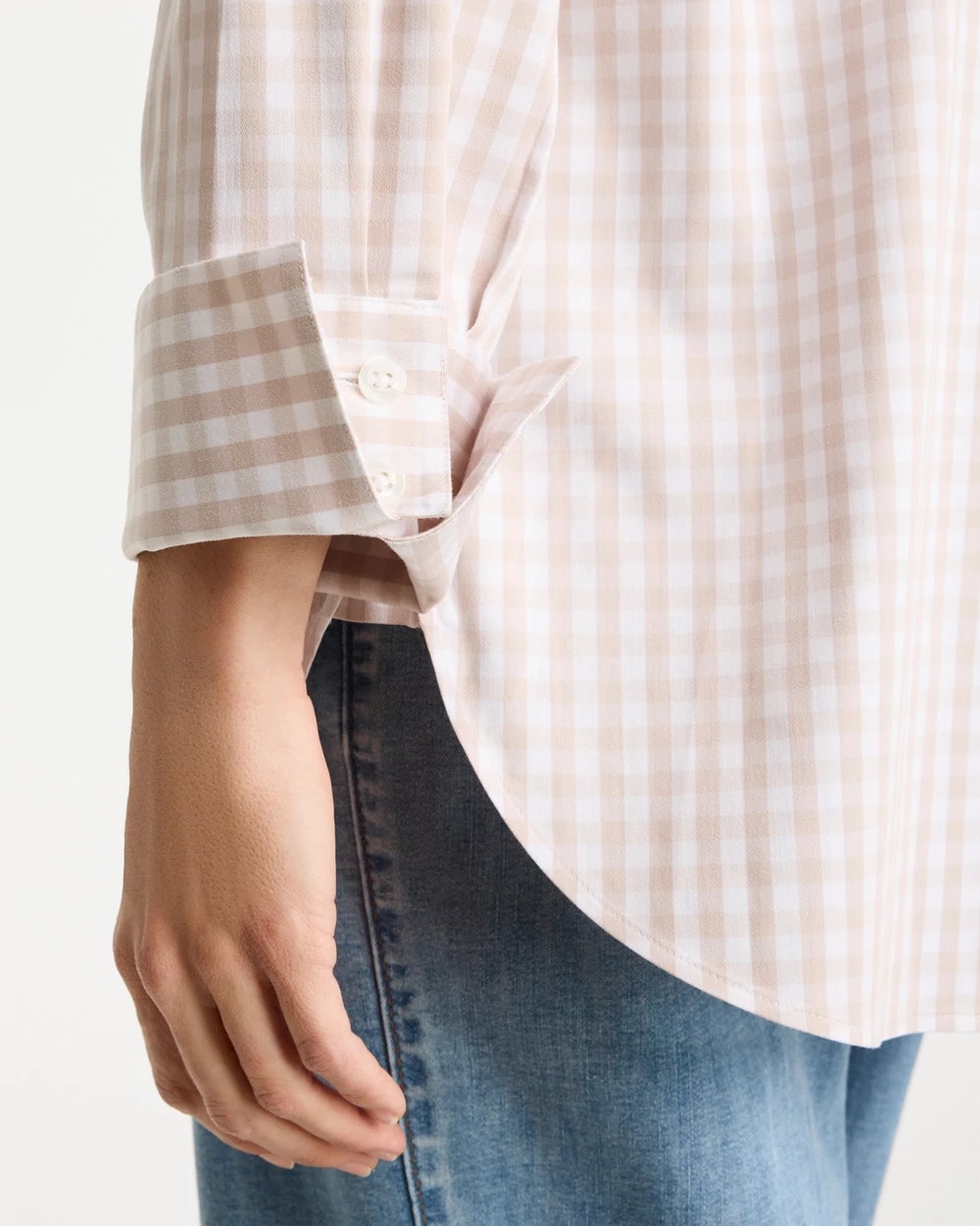Chico's Outlet Smokey Taupe No Iron™ Stretch Neutral Gingham Shirt