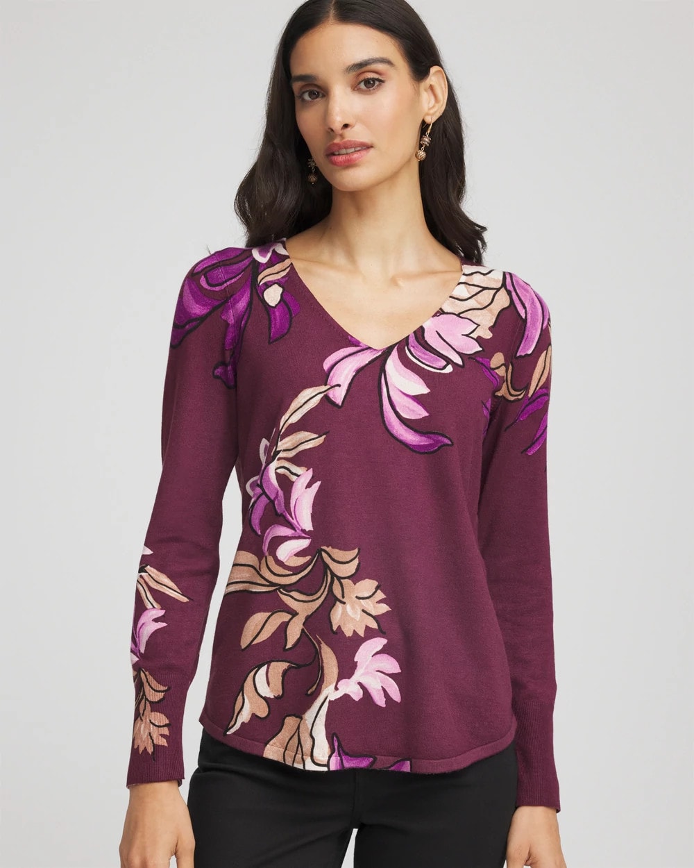 Chico's On Sale Deep Chianti Ella V-Neck Artisanal Pullover Sweater