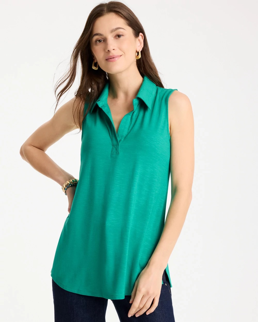 Chico's Outlet Topanga Green Collared Tunic Tank