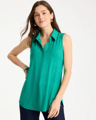 Chico's Outlet Topanga Green Collared Tunic Tank