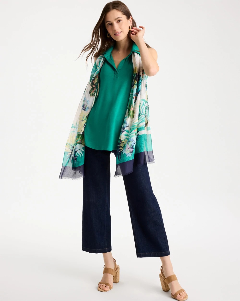Chico's Outlet Topanga Green Collared Tunic Tank