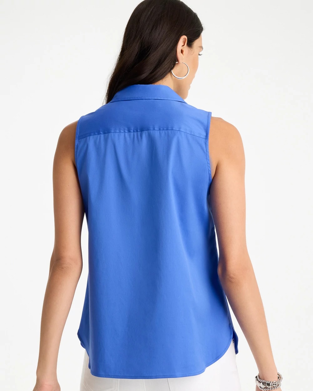 Chico's For Sale Amparo Blue Cotton-Blend Classic Sleeveless Shirt