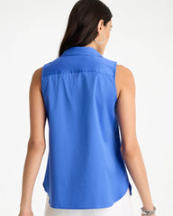 Chico's For Sale Amparo Blue Cotton-Blend Classic Sleeveless Shirt