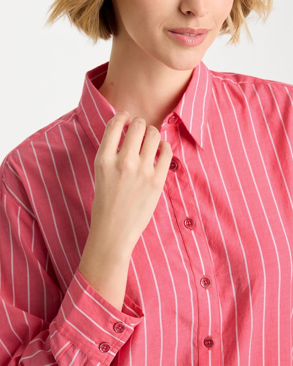 Chico's Discount Calypso Coral Cotton Voile Collared Striped Shirt