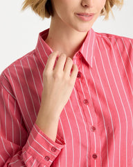 Chico's Discount Calypso Coral Cotton Voile Collared Striped Shirt