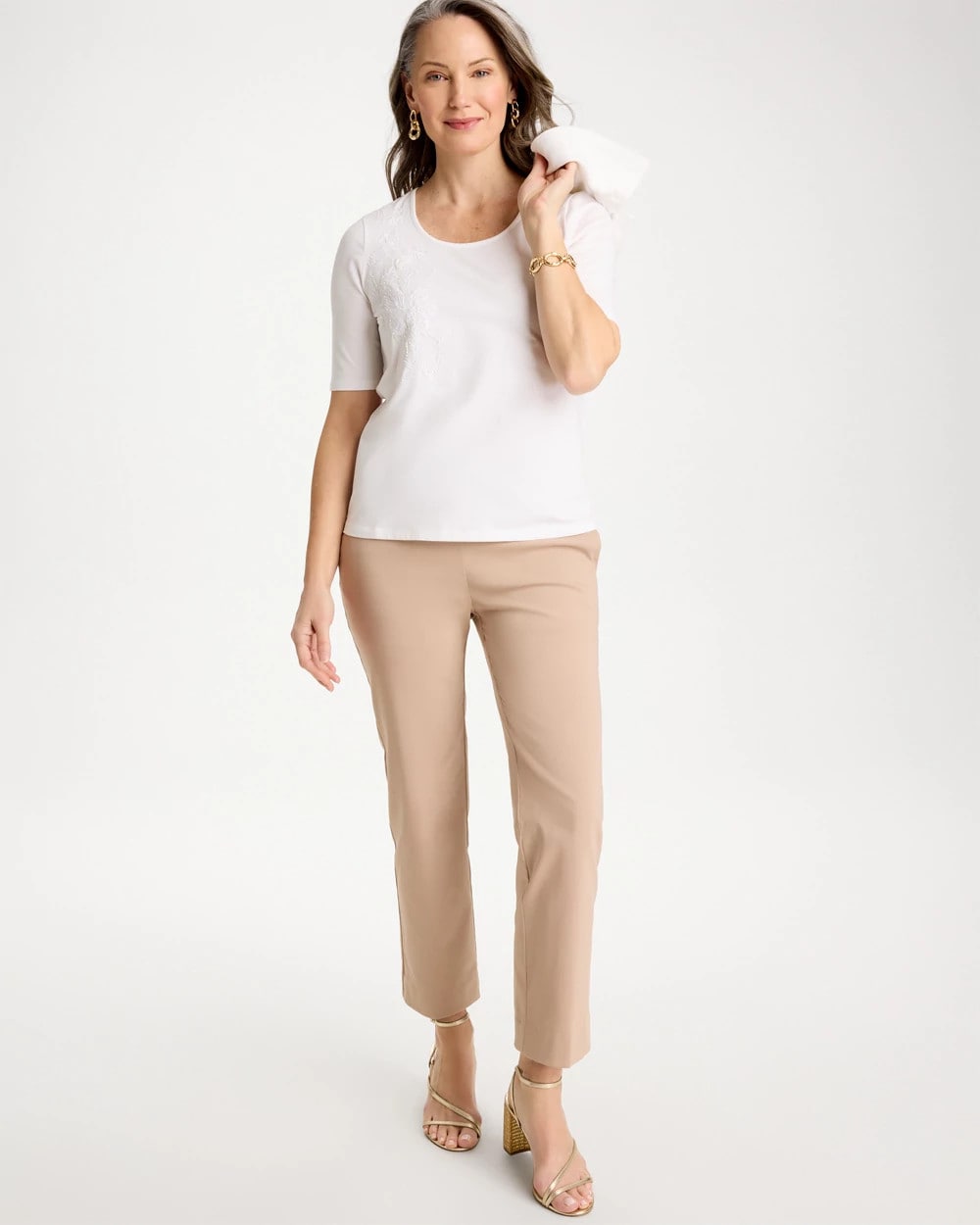 Chico's On Sale Alabaster Sequin Embroidered Floral Tee