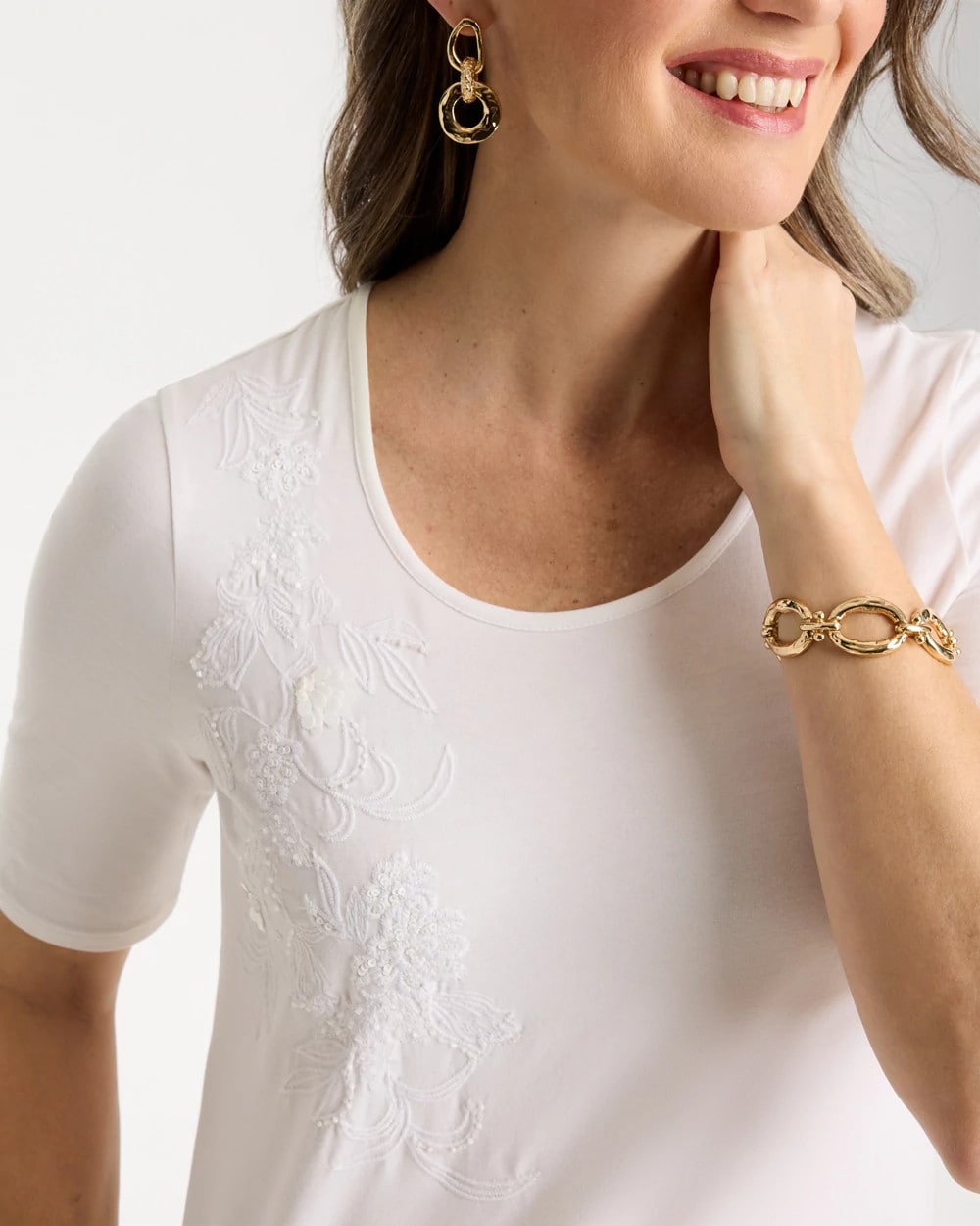 Chico's On Sale Alabaster Sequin Embroidered Floral Tee