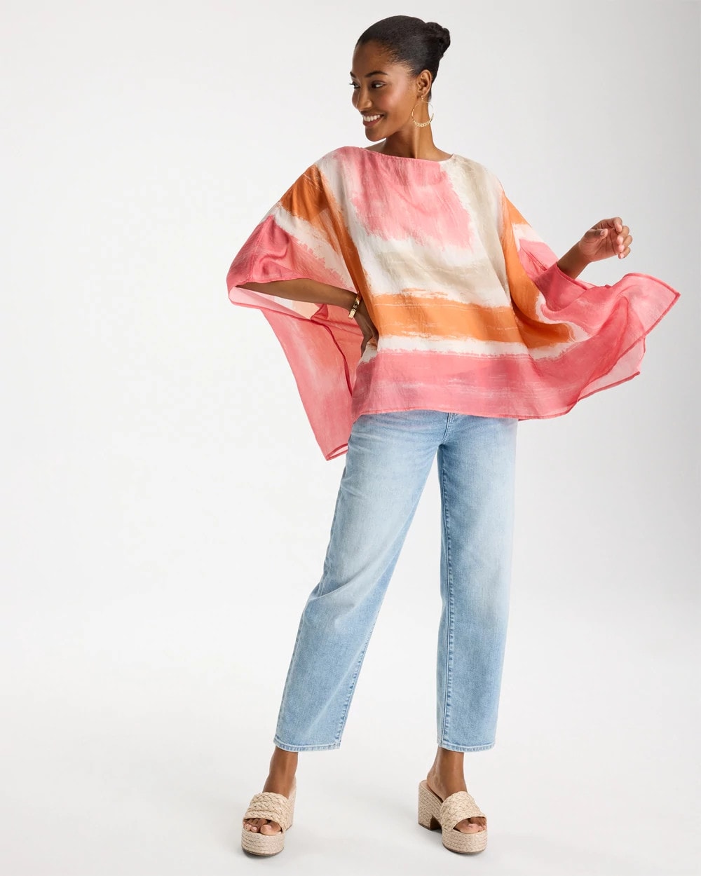 Chico's Online Coral Printed Poncho