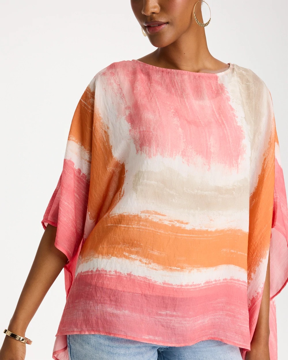 Chico's Online Coral Printed Poncho