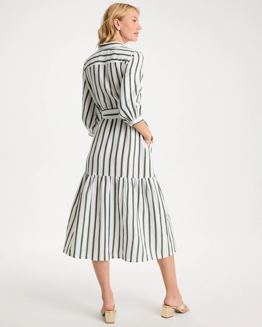 Chico's Sale Alabaster Striped Cotton-Gauze Shirtdress