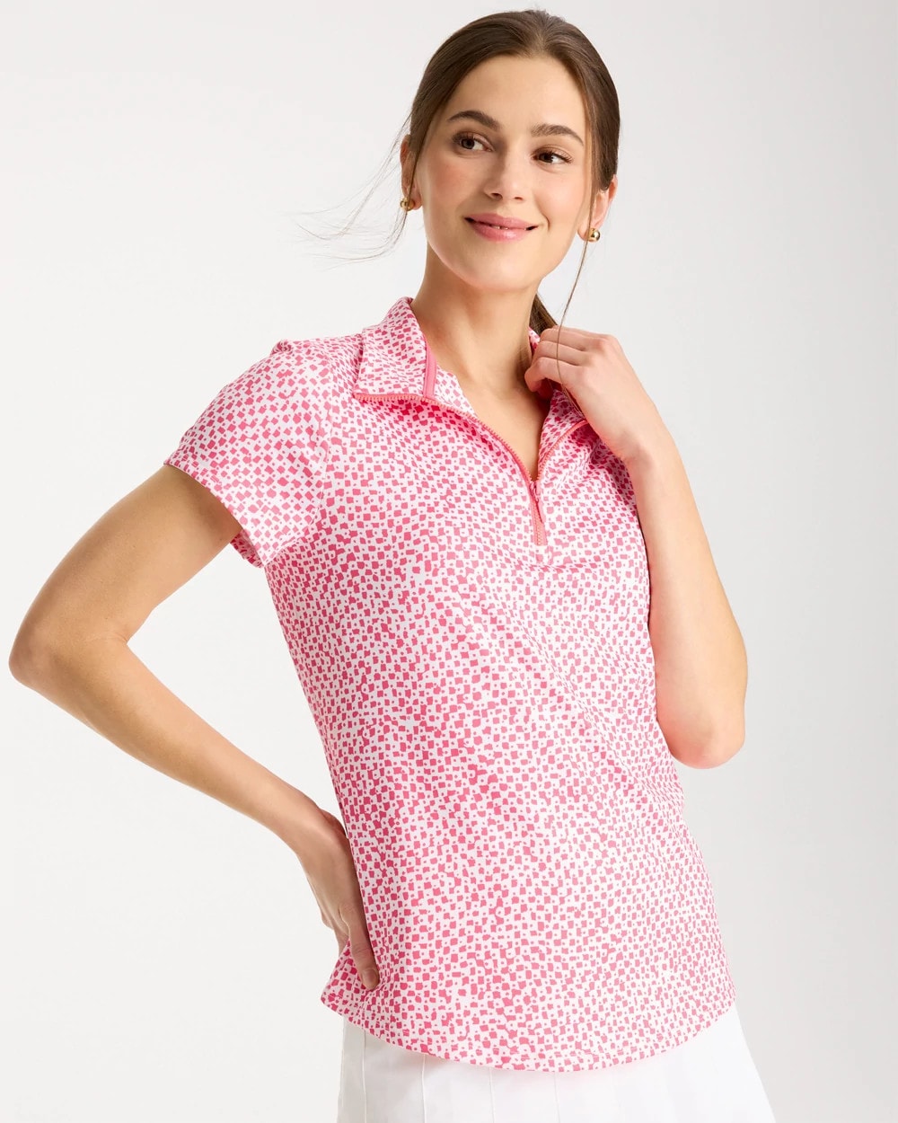 Chico's Outlet Calypso Coral Zenergy® UPF Geo Half Zip Polo