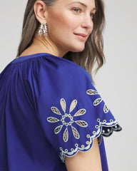 Chico's On Sale Blue Casa Embroidered Poplin Popover Dress