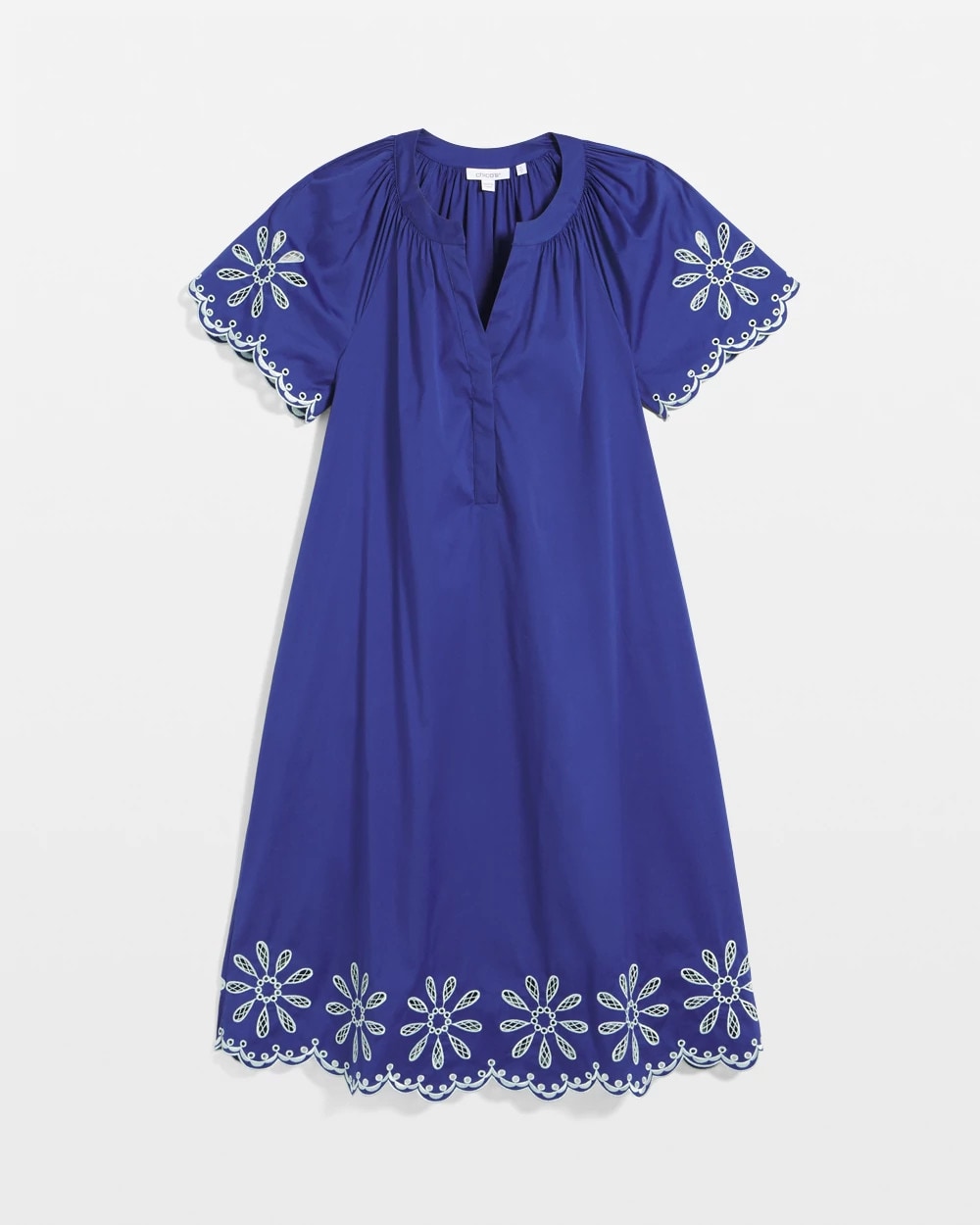 Chico's On Sale Blue Casa Embroidered Poplin Popover Dress