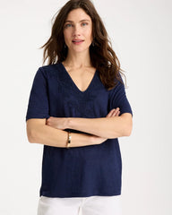 Chico's For Sale Passport Blue Flora Lace V-Neck Tee
