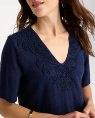 Chico's For Sale Passport Blue Flora Lace V-Neck Tee