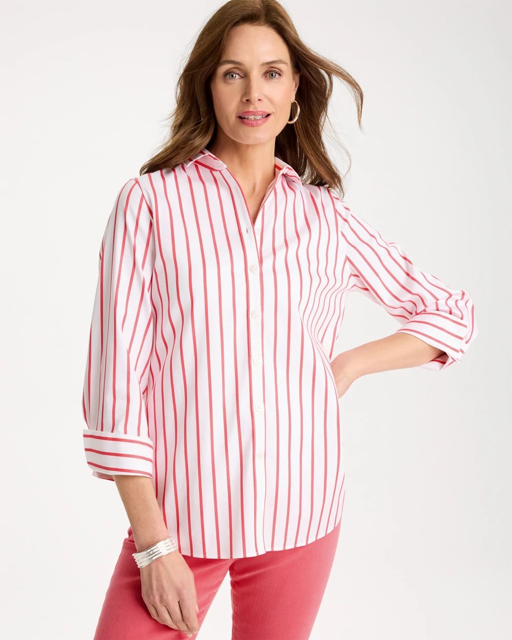 Chico's Outlet Calypso Coral No Iron™ Stretch Striped Shirt