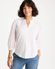 Chico's For Sale Alabaster Ruffled V-Neck 3/4 Sleeve Top