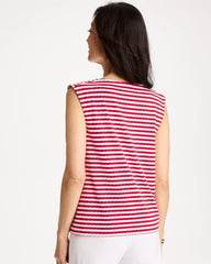 Chico's Online Cherry Lush Cotton Striped Button Tee