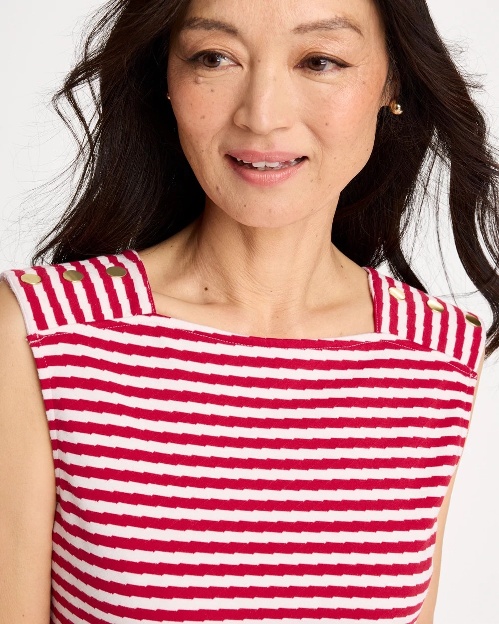 Chico's Online Cherry Lush Cotton Striped Button Tee