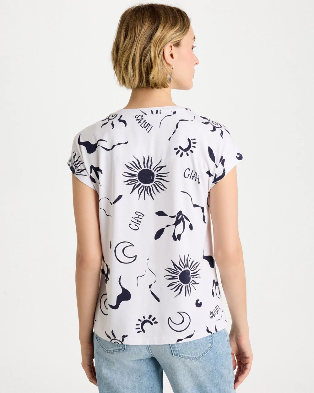 Chico's Discount Passport Blue La Playa Refined Button Tee