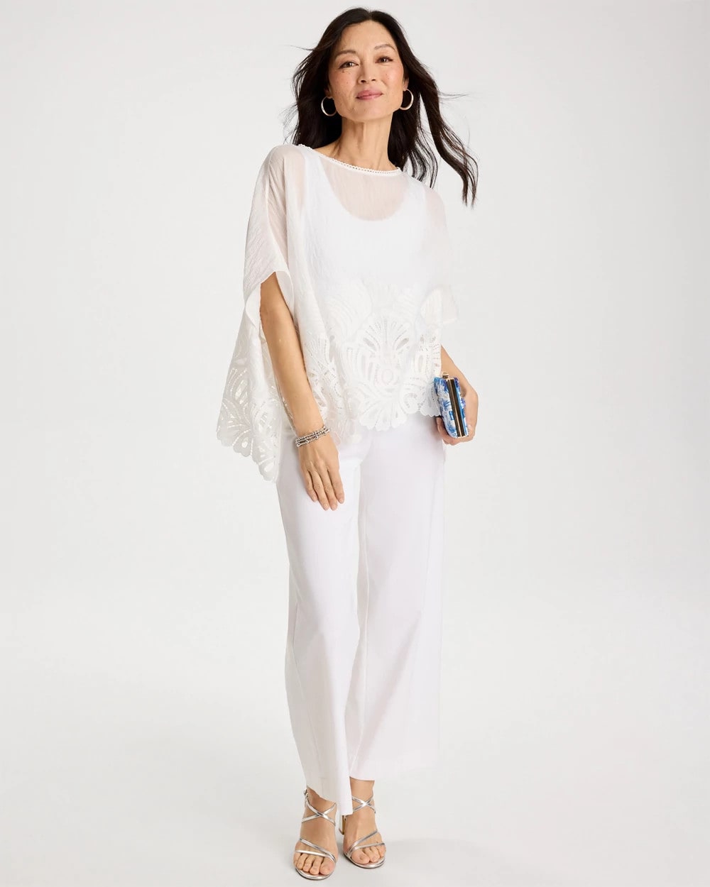 Chico's Sale Alabaster Crochet Lace Hem Poncho