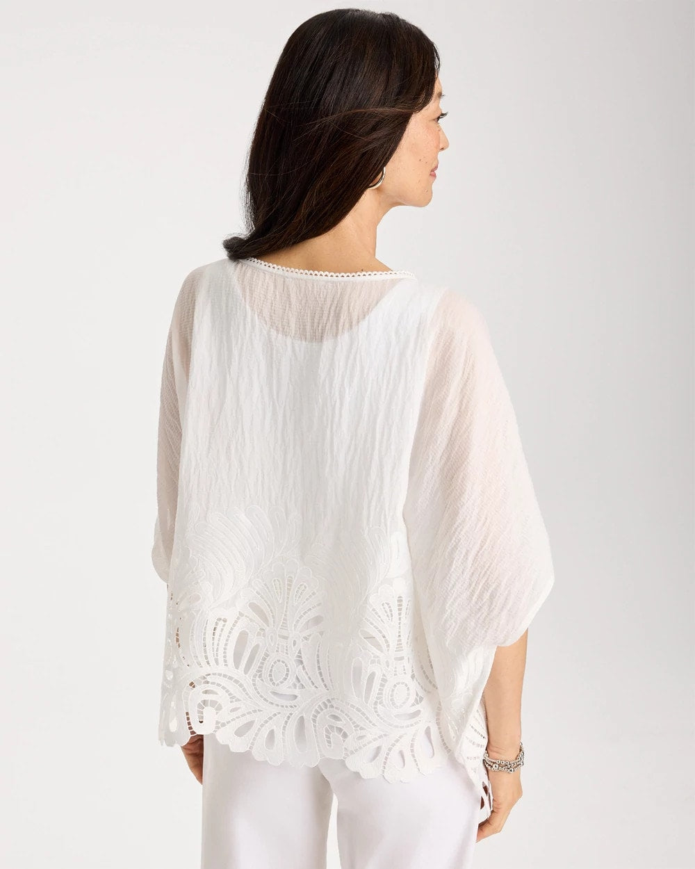 Chico's Sale Alabaster Crochet Lace Hem Poncho