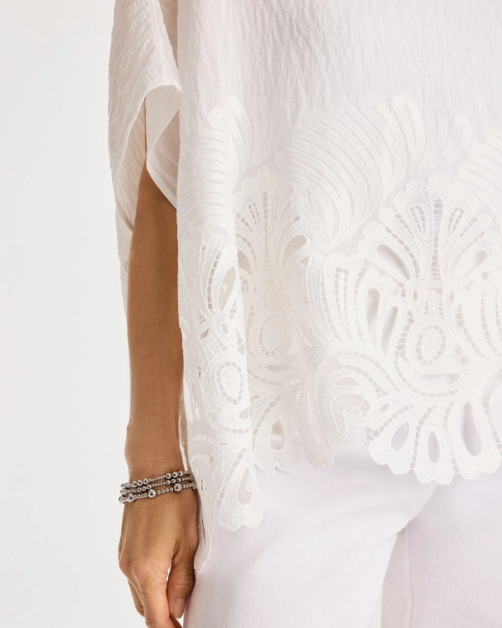 Chico's Sale Alabaster Crochet Lace Hem Poncho