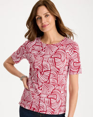 Chico's Outlet Cherry Lush Geo Pima Elbow Sleeve Tee