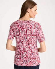 Chico's Outlet Cherry Lush Geo Pima Elbow Sleeve Tee