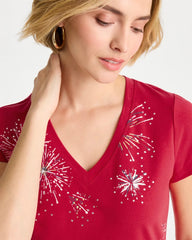 Chico's On Sale Cherry Lush Fireworks Tee