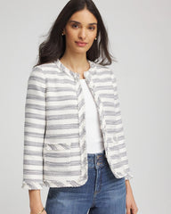 Chico's Sale Ecru Striped Tweed Collarless Box Jacket