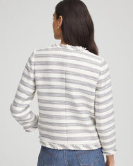 Chico's Sale Ecru Striped Tweed Collarless Box Jacket