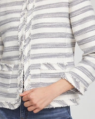 Chico's Sale Ecru Striped Tweed Collarless Box Jacket