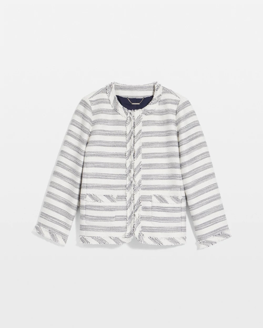 Chico's Sale Ecru Striped Tweed Collarless Box Jacket