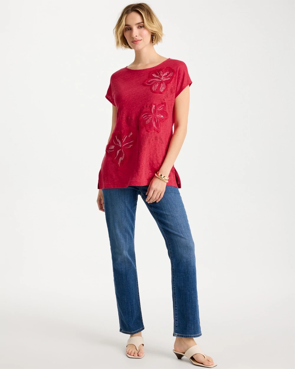 Chico's Outlet Cherry Lush Linen Embellished Sequin Tunic