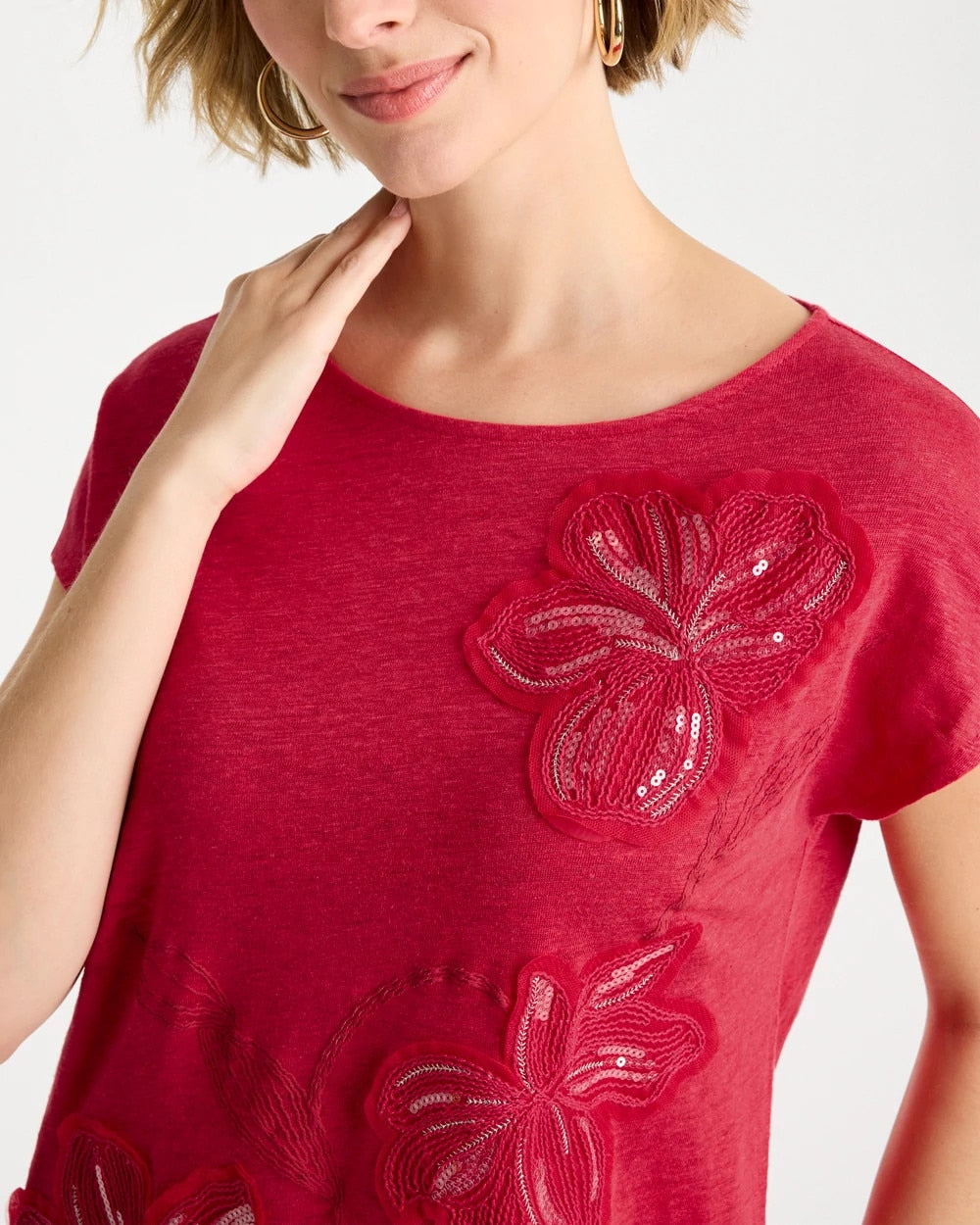 Chico's Outlet Cherry Lush Linen Embellished Sequin Tunic