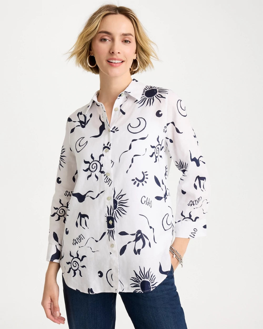 Chico's On Sale Passport Blue No Iron™ Linen Beach Shirt