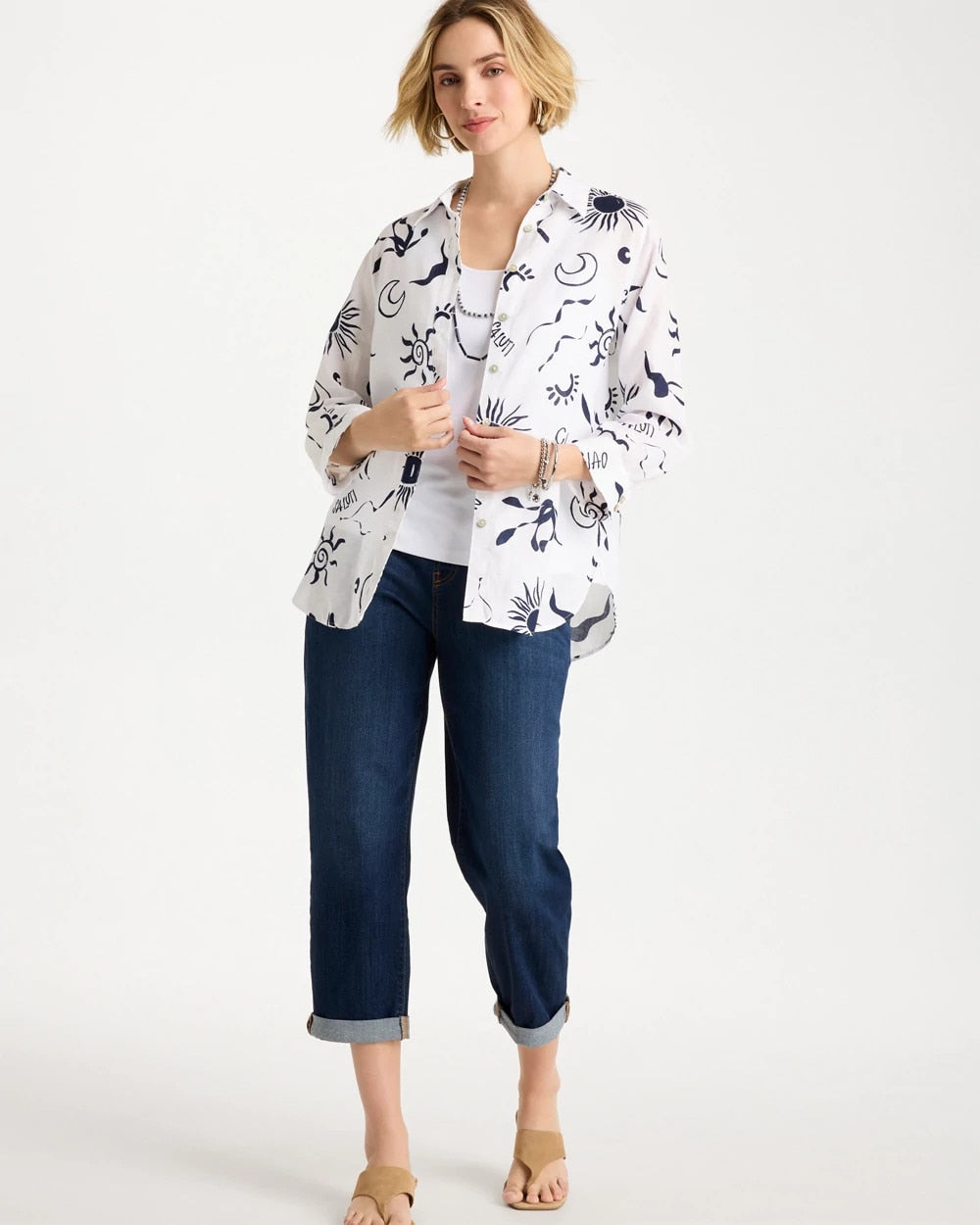 Chico's On Sale Passport Blue No Iron™ Linen Beach Shirt