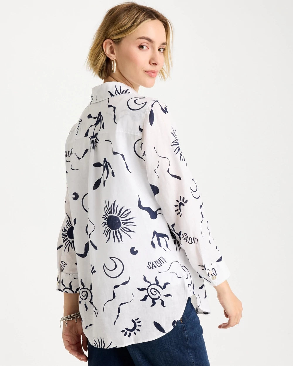 Chico's On Sale Passport Blue No Iron™ Linen Beach Shirt