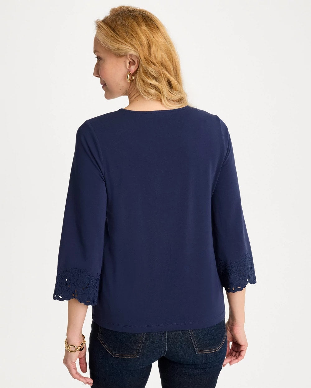Chico's For Sale Passport Blue Embroidered Hem Top