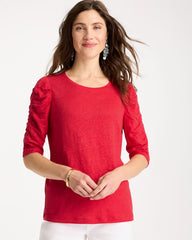 Chico's Online Cherry Lush Linen Ruched Sleeve Tee