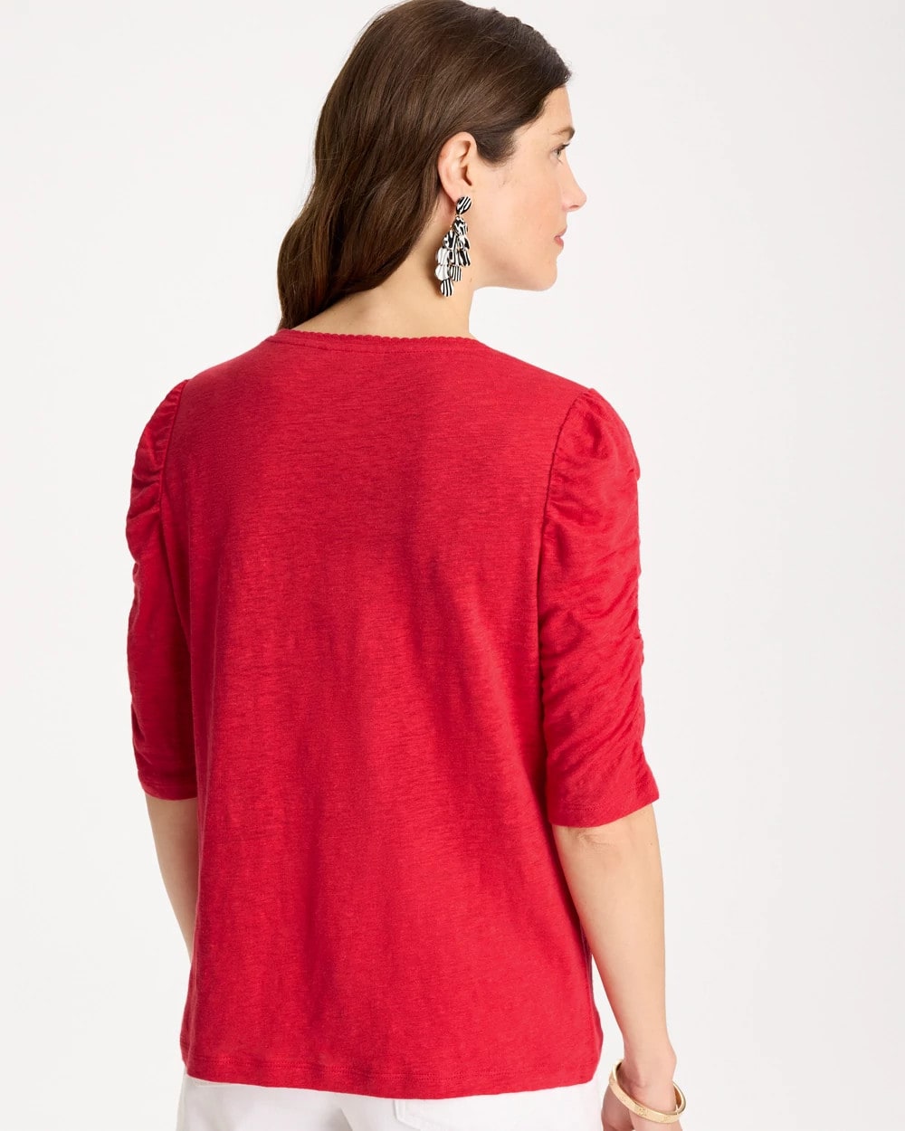 Chico's Online Cherry Lush Linen Ruched Sleeve Tee