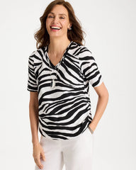 Chico's On Sale Black Wild Lines Cotton Slub V-Neck Tee