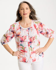 Chico's Discount Calypso Coral Cotton Voile Croix Collage Blouse